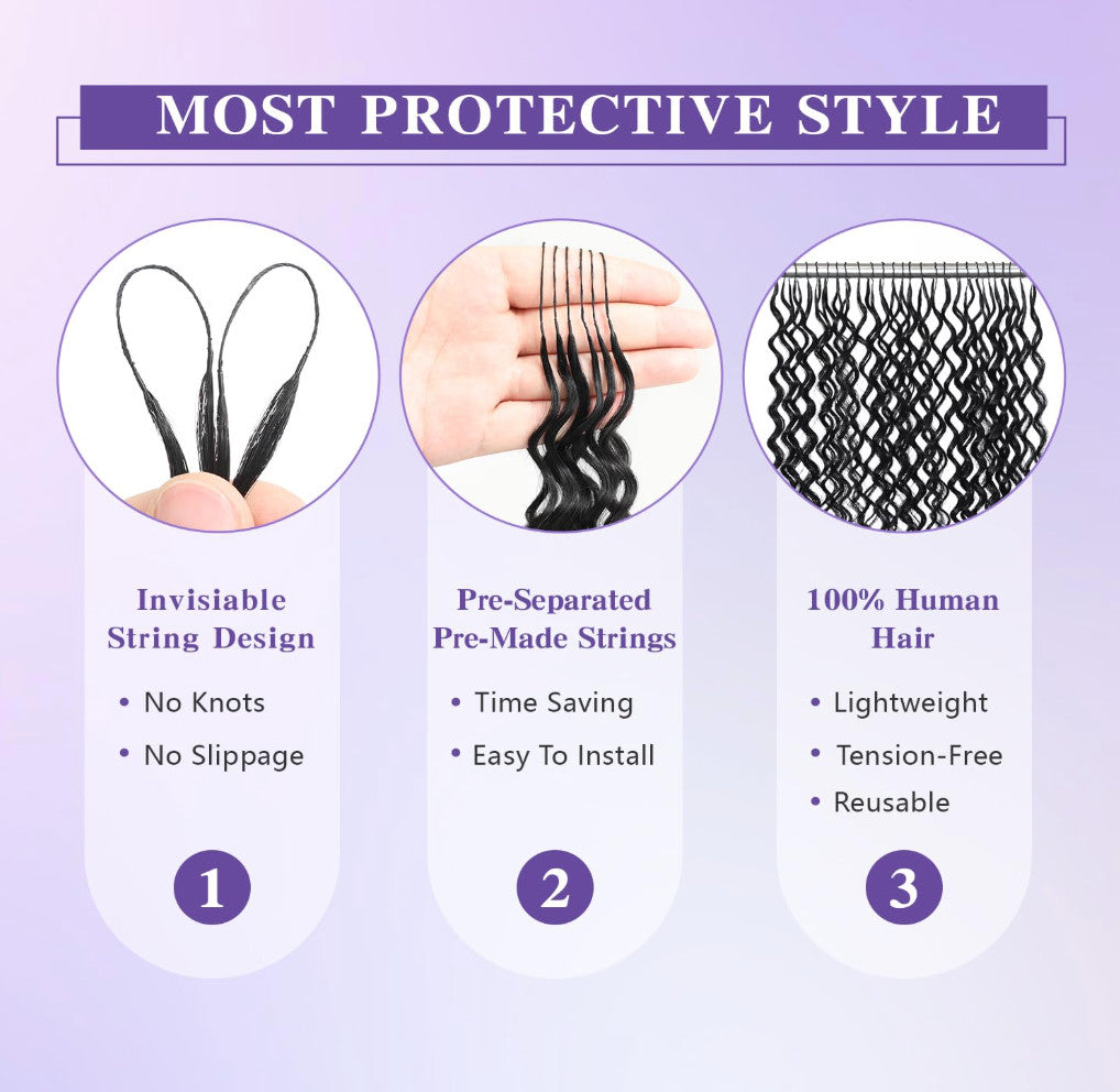Deep Wave Human Crochet Hair Bundle 20 Inch 60g Black Feather Extensions