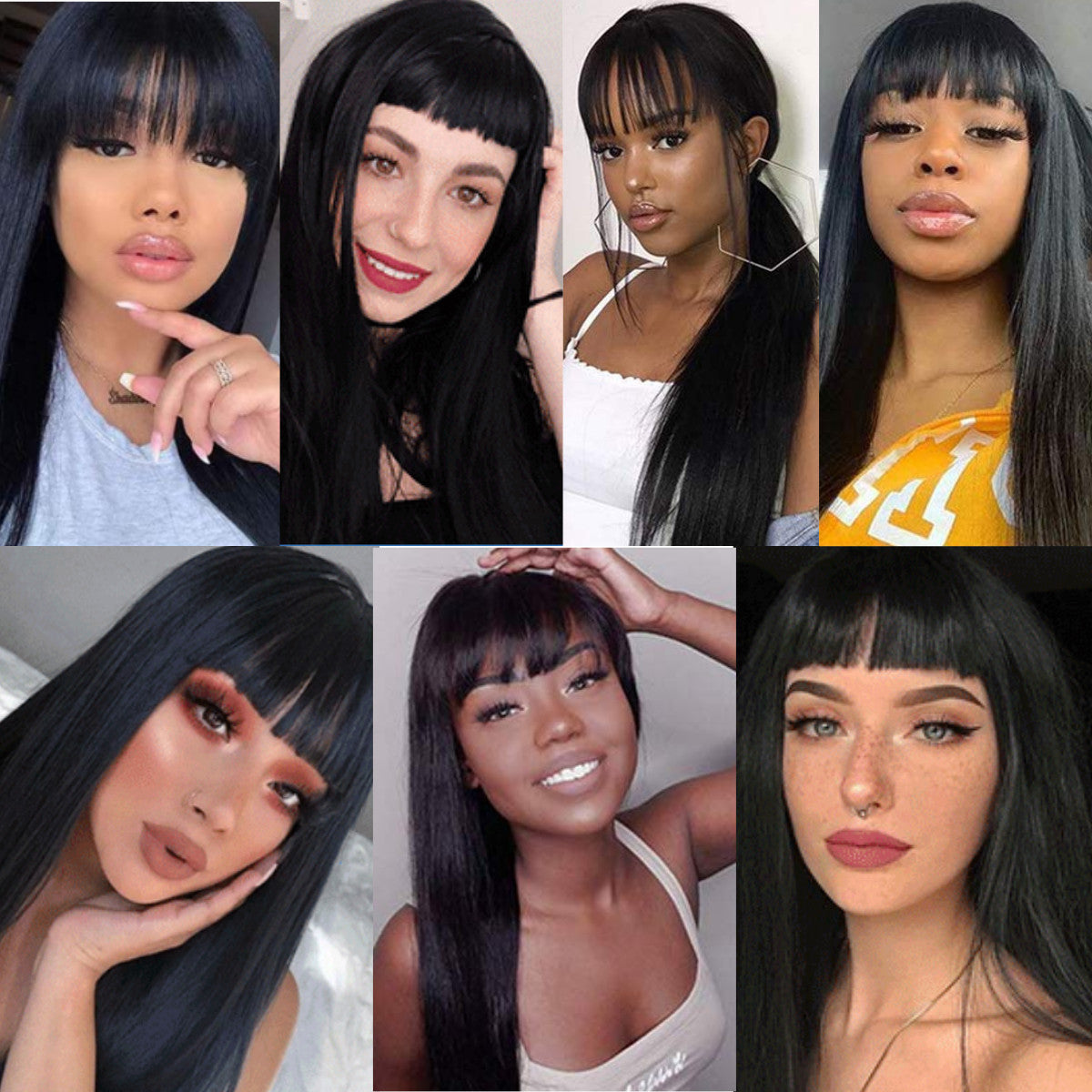 Black Synthetic Wig with Bangs - Long Straight Cosplay Hair for Beginners