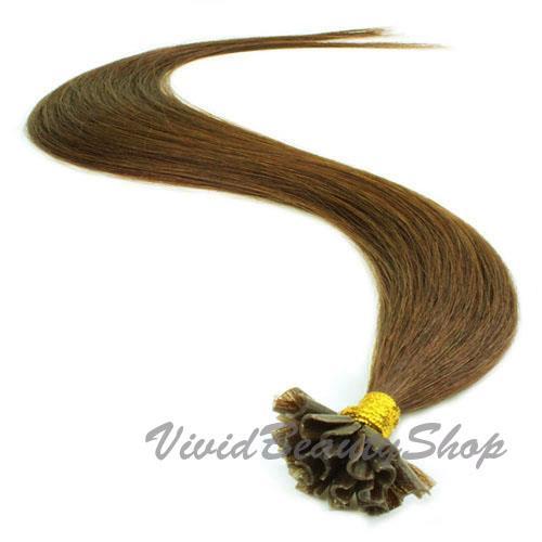 Pre-Glued U Shape Keratin Hair Extensions - Medium Brown #4, 22 Inches