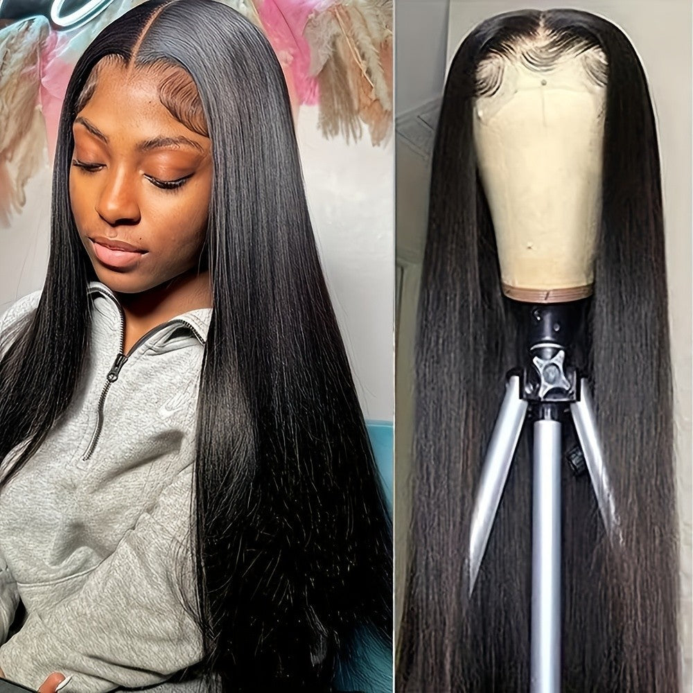 Black Synthetic Lace Front Wig 180% Density Heat-Resistant Long Straight Hair