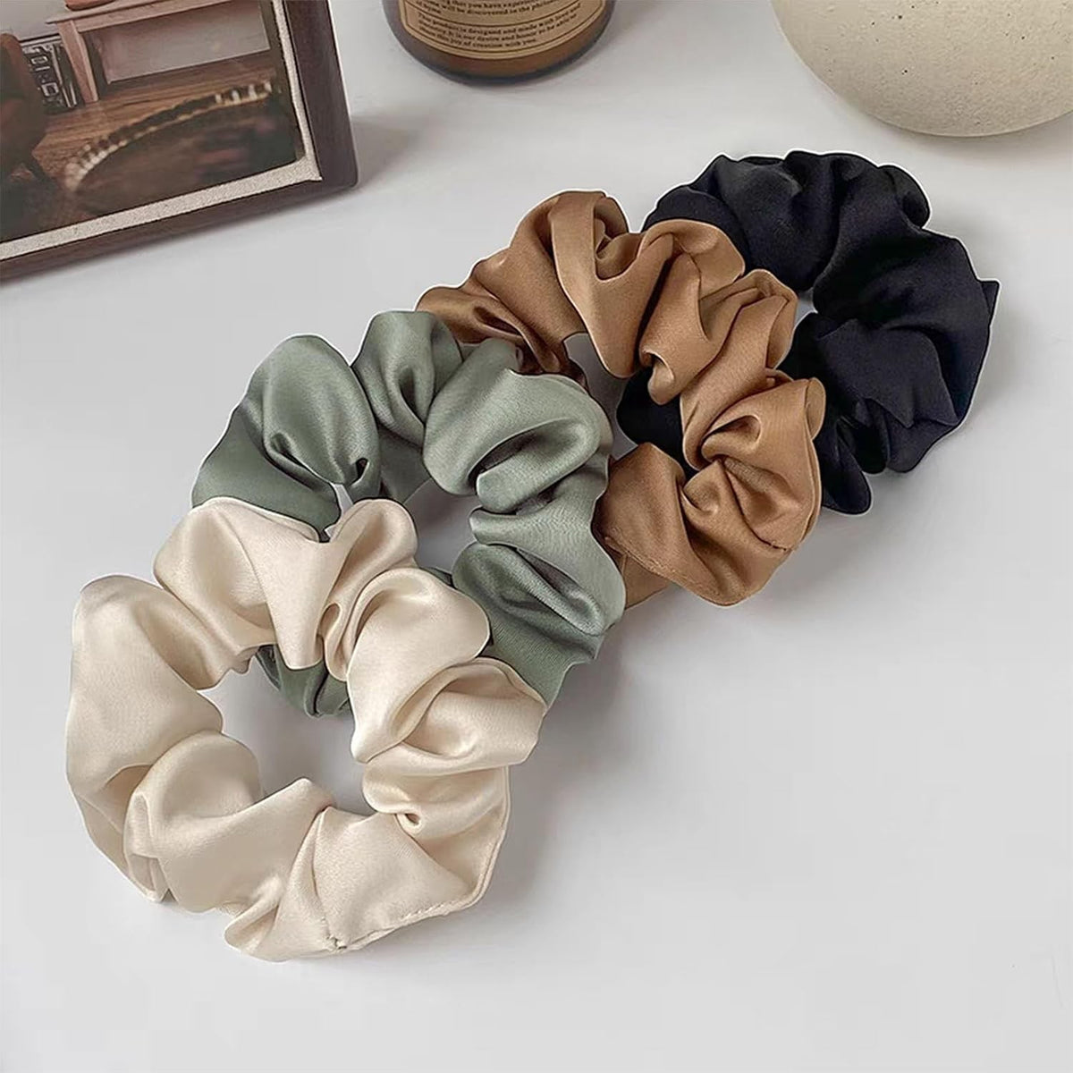 12 Satin Silk Scrunchies Set - Thick Elastic Hair Ties for Women & Girls