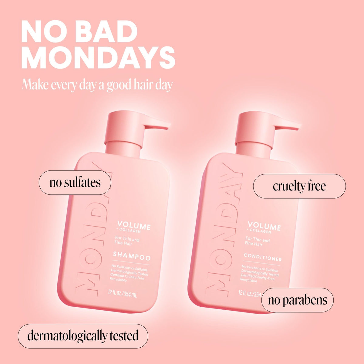 Volume Shampoo & Conditioner Set for Thin Fine Oily Hair - 12 oz, Recyclable Bottles