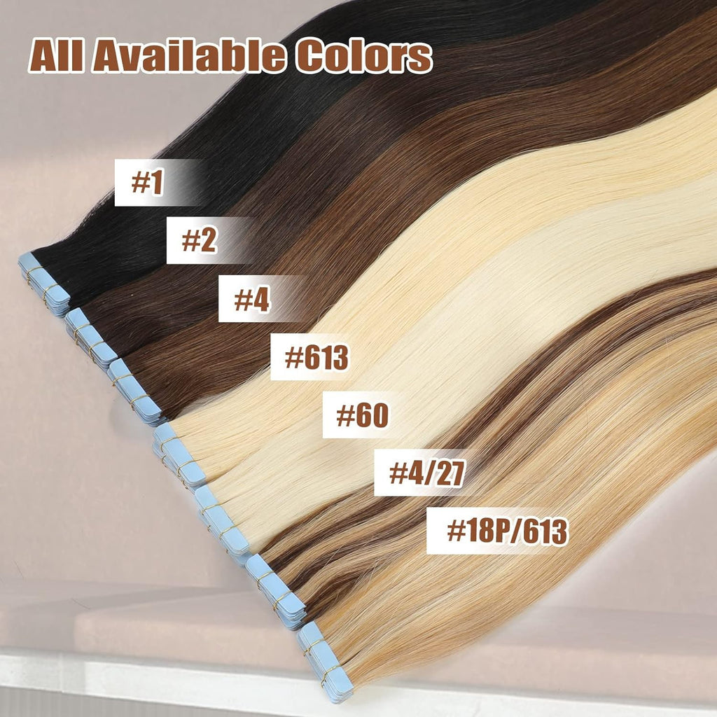 Invisible Skin Weft Tape-in Hair Extensions - Premium Remy Human Hair, Reusable & Seamless