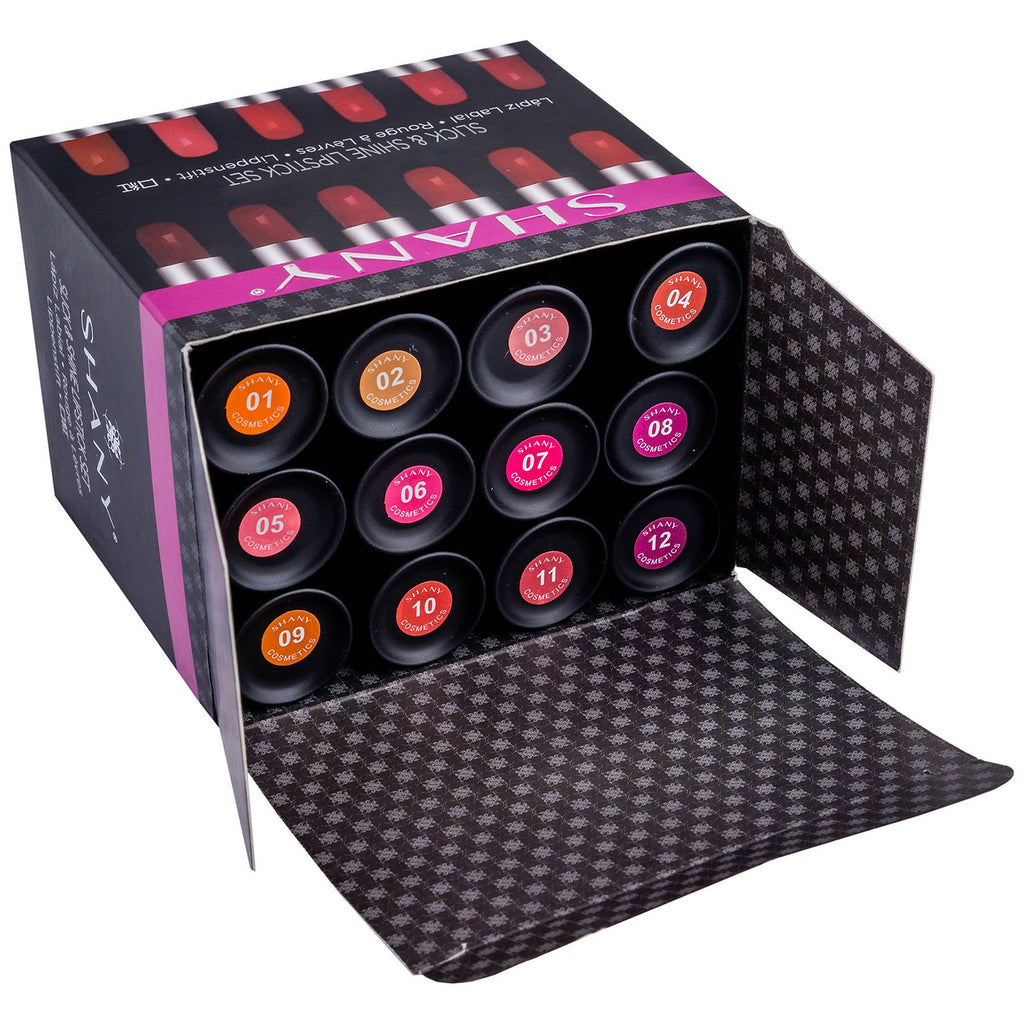 Slick and Shine Lipstick Set - 12 Color Long Lasting Moisturizing Lipsticks
