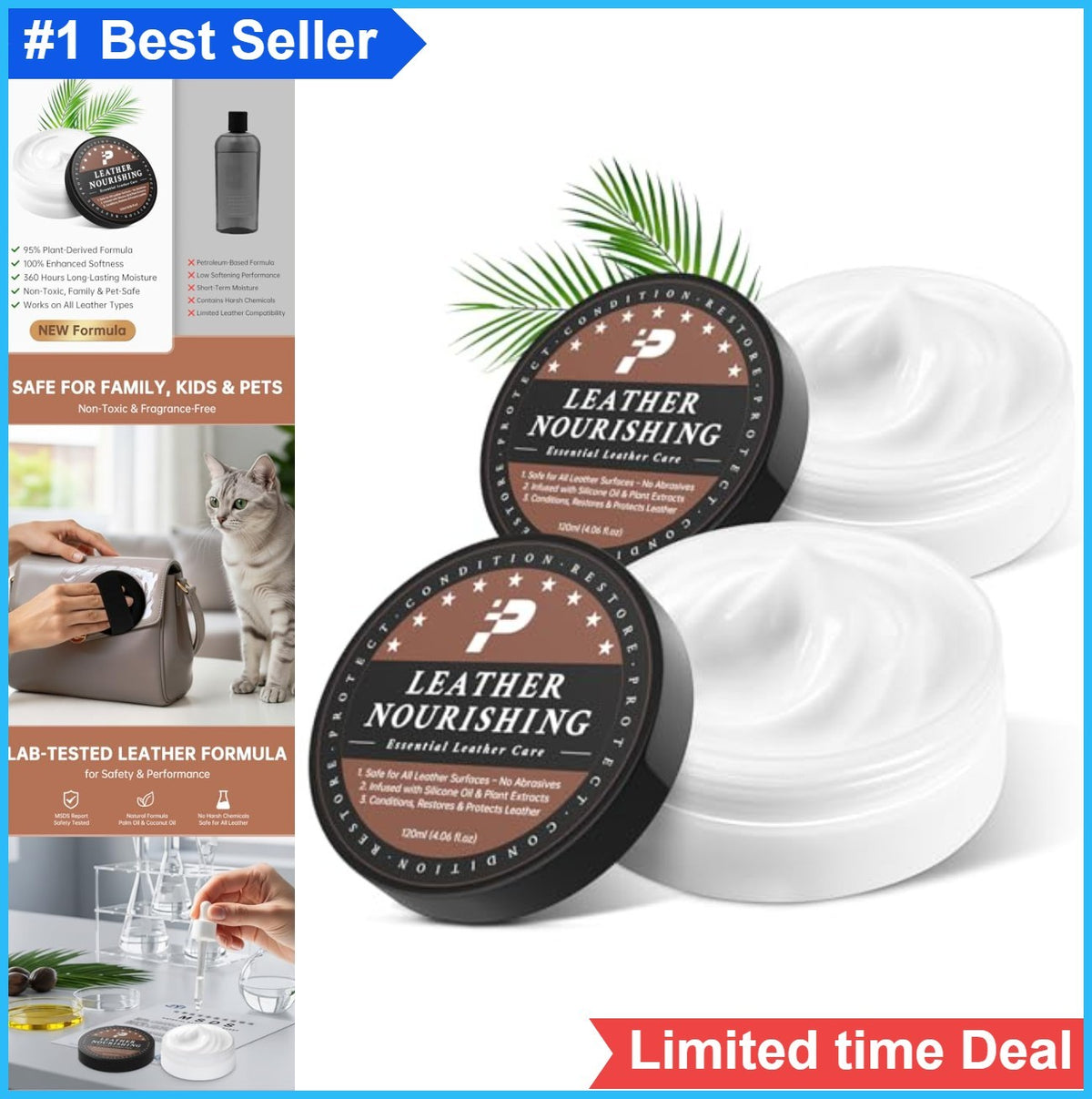 Leather Care Conditioner 2-Pack All-In-One Balm Color Safe & Pet Friendly