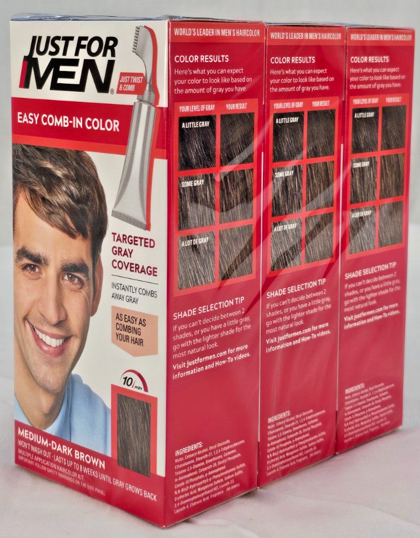 3 Pack Hair Color Kits for Men Medium Dark Brown - Easy Application, Gray Coverage