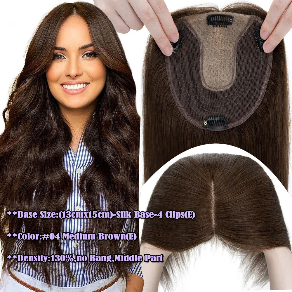 Clip-In Hair Topper with Silk Base - Remy Human Hair, Multiple Sizes & Colors