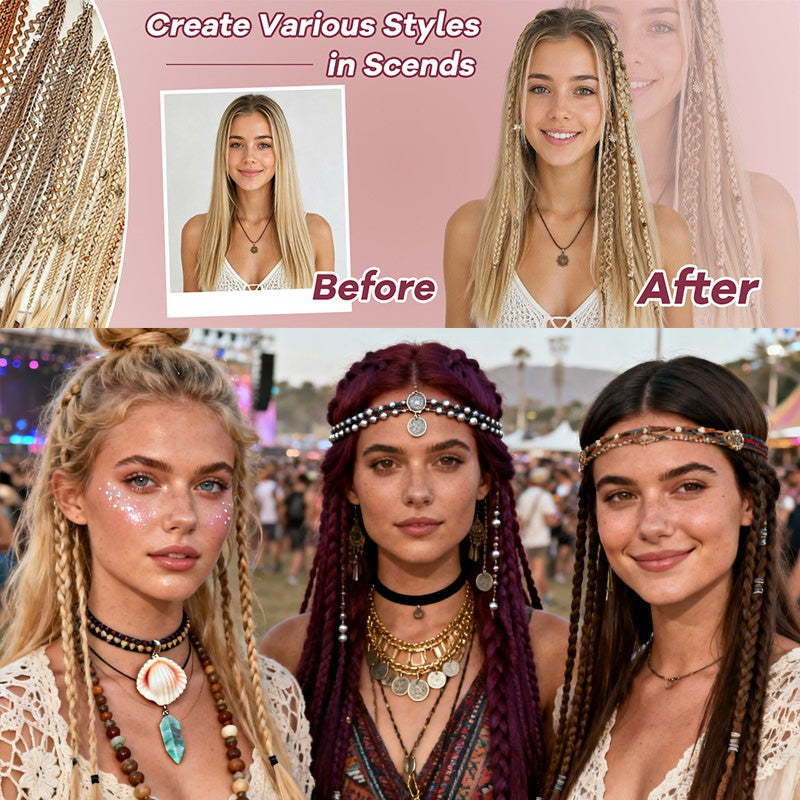 2-Piece Clip-In Synthetic Dreadlock Hair Extensions Boho Braids 20 Inches
