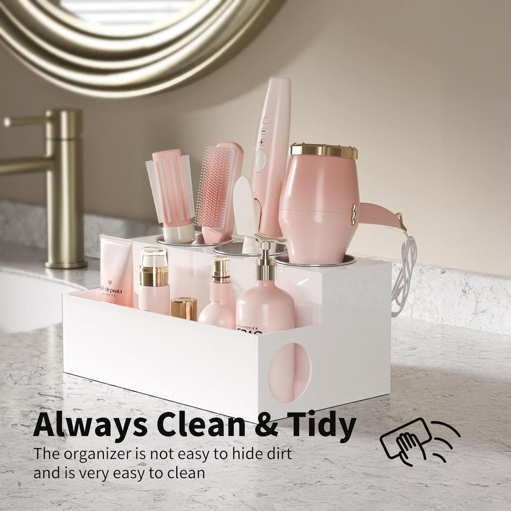 Hair Dryer & Styling Tool Organizer with Stainless Steel Cups - Counter Storage