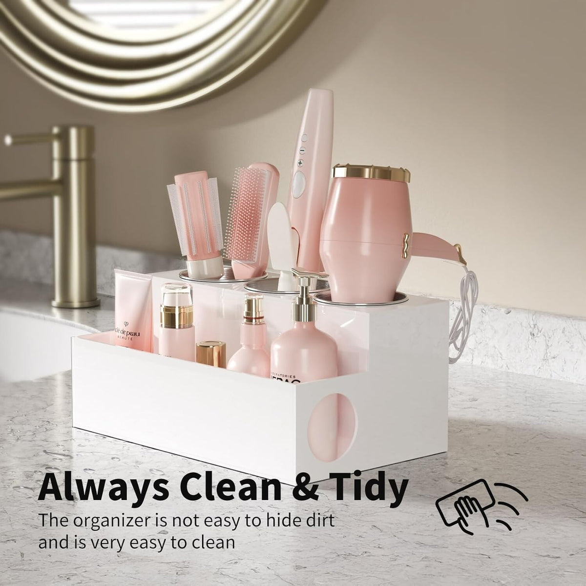 Hair Dryer & Styling Tool Organizer with Stainless Steel Cups - Counter Storage