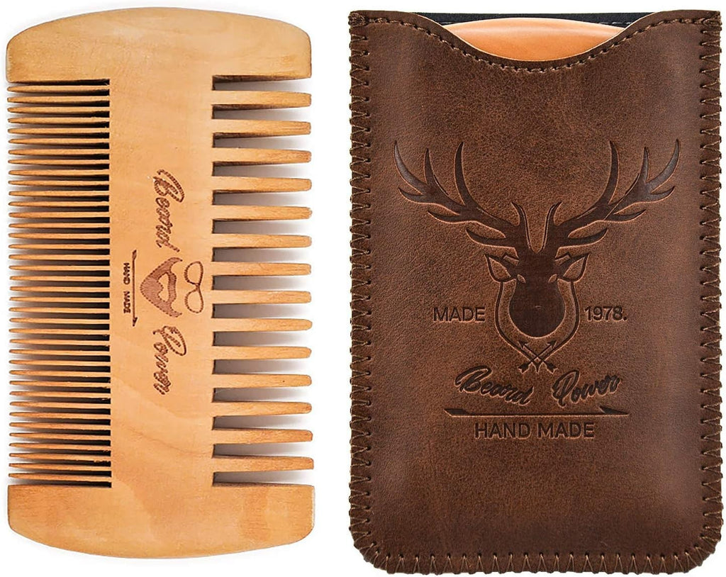 Wooden Beard Comb with Travel Case for Men - Natural Bamboo Grooming Kit