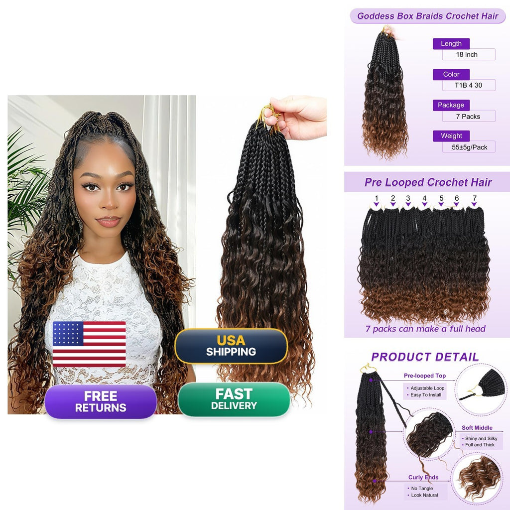 Goddess Box Braids Crochet Hair 18 Inch Boho Style for Black Women