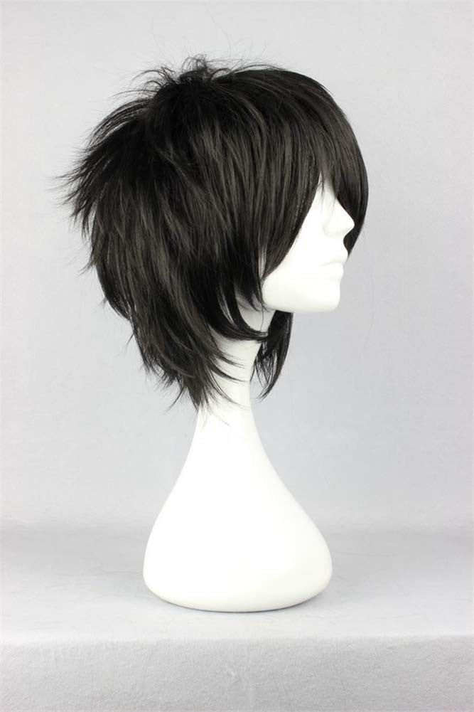 Short Black Spiky Fluffy Heat-Resistant Synthetic Cosplay Wig - Emo Style