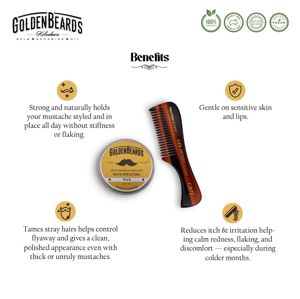 Organic Mustache Wax Kit with Comb for Styling & Taming Facial Hair