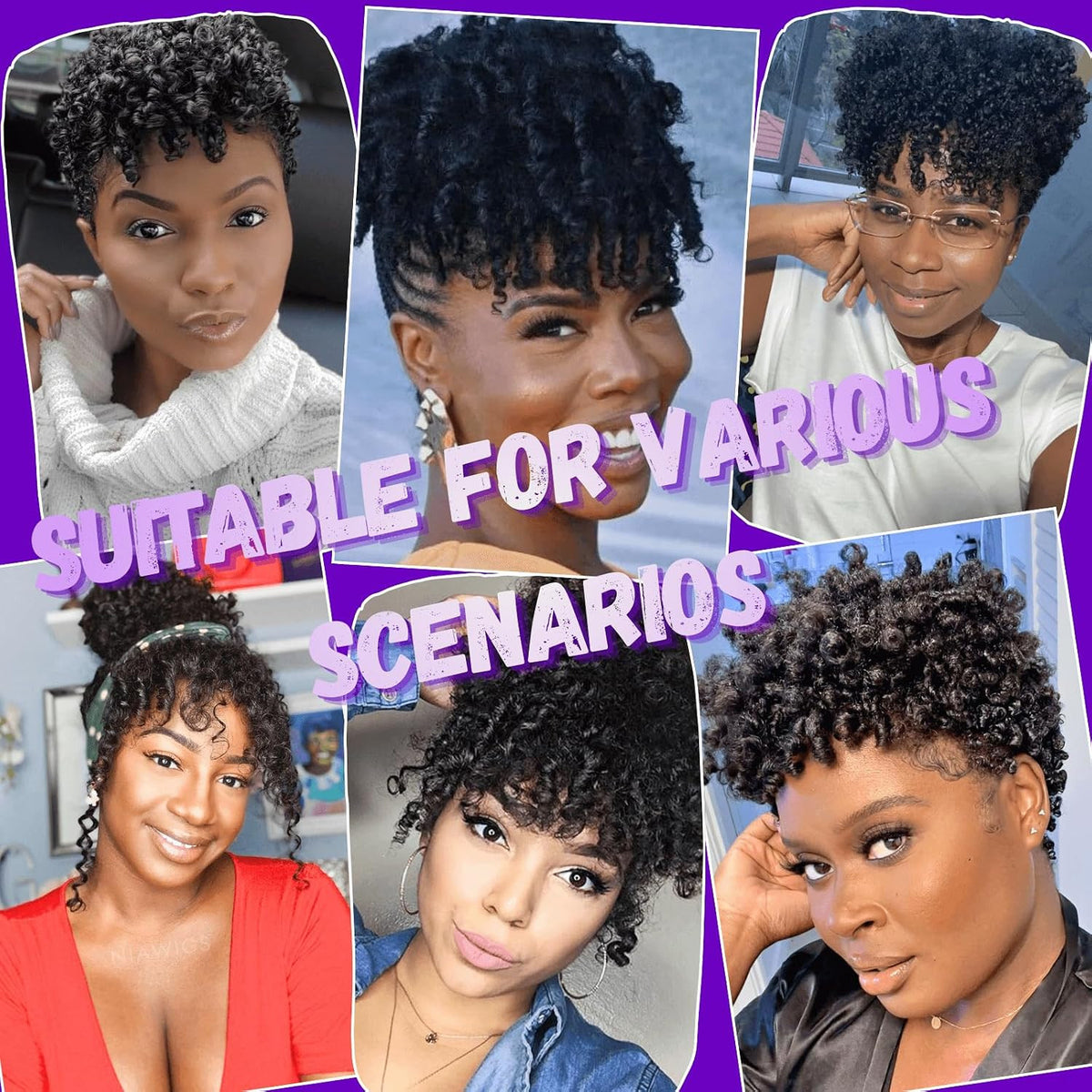 Kinky Afro Kinky Curly Hair Topper for Women - Natural Black, 6-Inch Braided Style