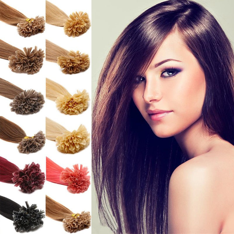 Pre Bonded Keratin U Tip Human Hair Extensions Burgundy 16 Inch 100g