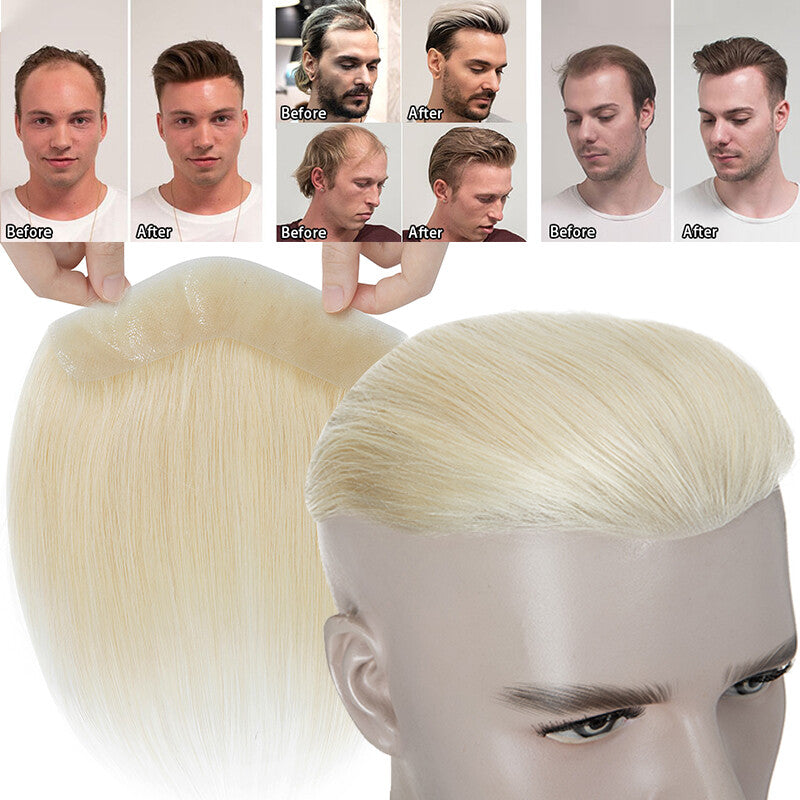 Mens Skin PU Front Hairpiece Toupee for Receding Hairline and Hair Loss
