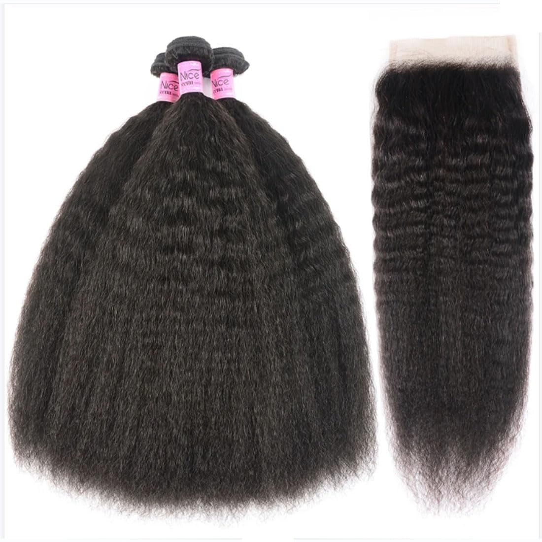 Kinky Straight Lace Closure 5x5 Human Hair Brazilian Remy 14 Inch