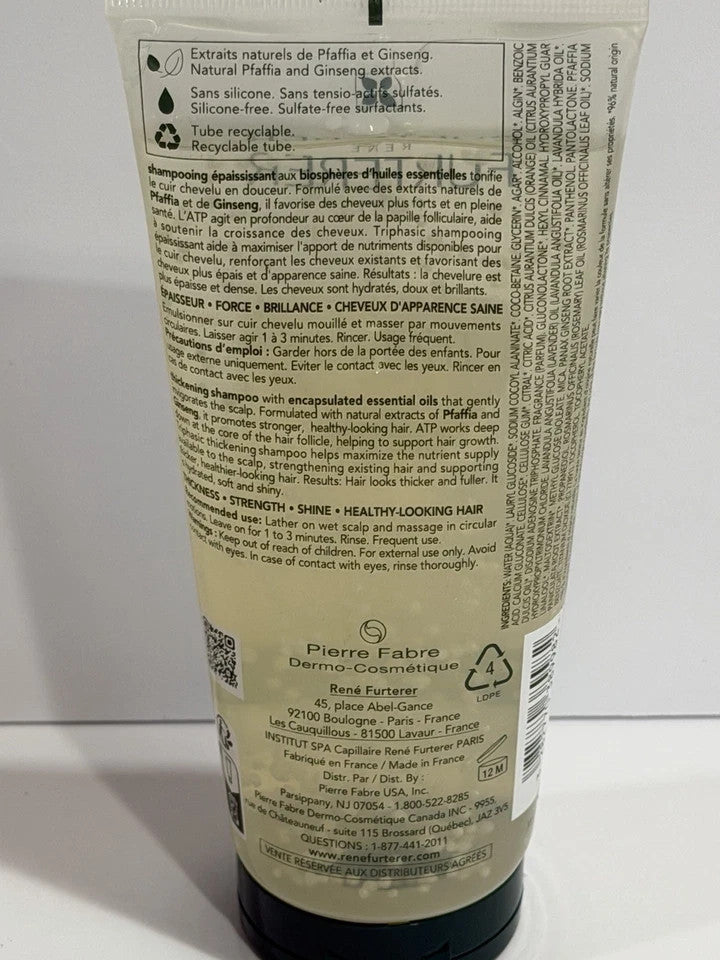Set of 2 Rene Furterer Triphasic Thickening Shampoo for Thinning Hair 6.7 Oz