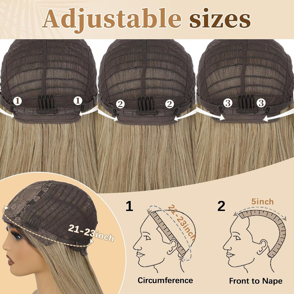 Blonde Wig with Bangs - Long Straight Layered Hair for Women, Natural Look, 26 Inch