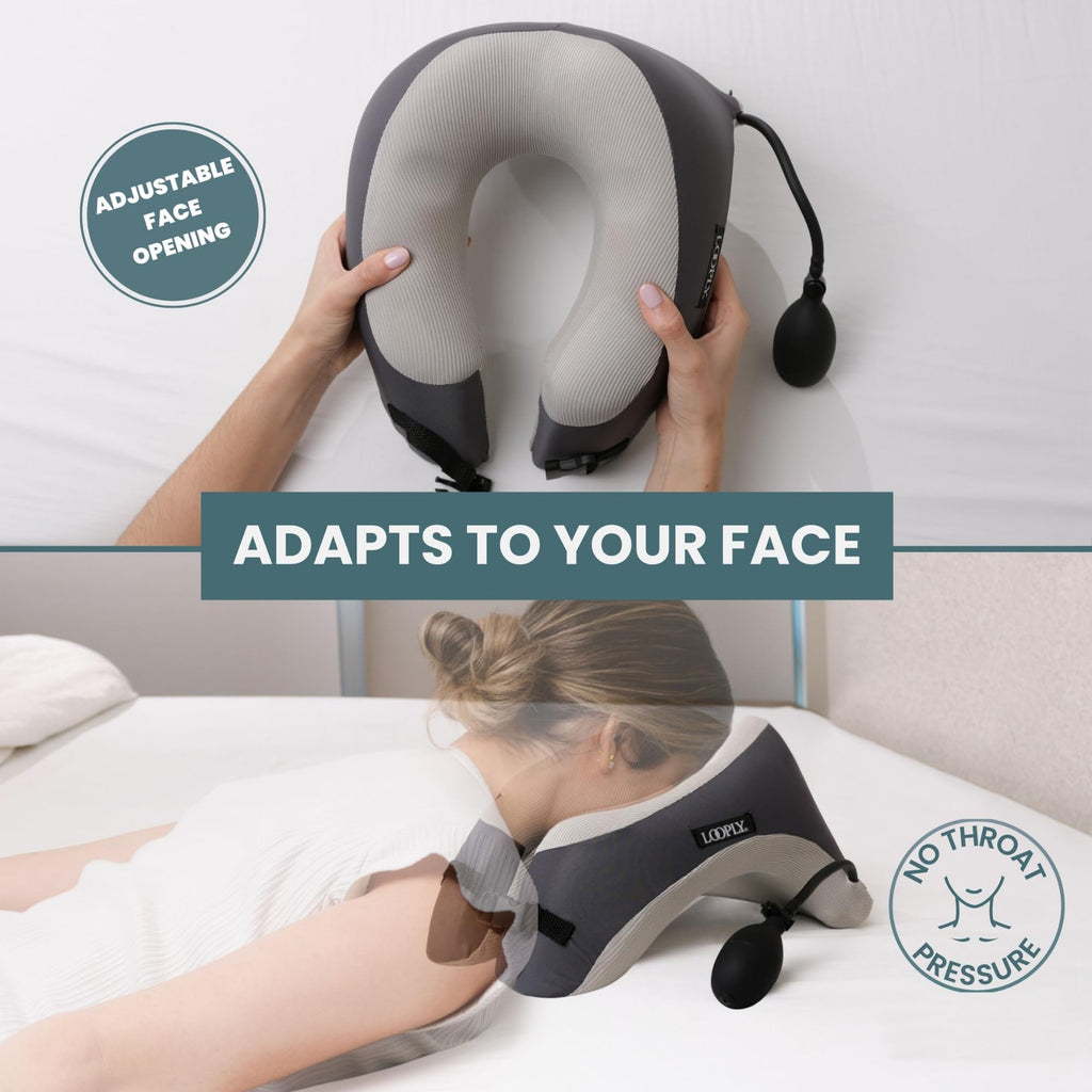Massage Face Down Pillow with Adjustable Height and Breathable Face Pads - Support Cradle for Bed, Travel & Massage