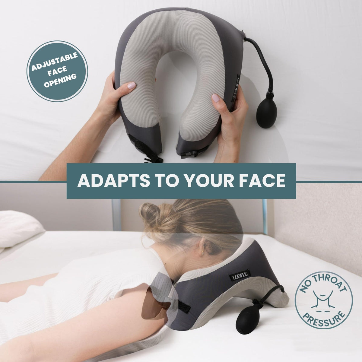 Massage Face Down Pillow with Adjustable Height and Breathable Face Pads - Support Cradle for Bed, Travel & Massage