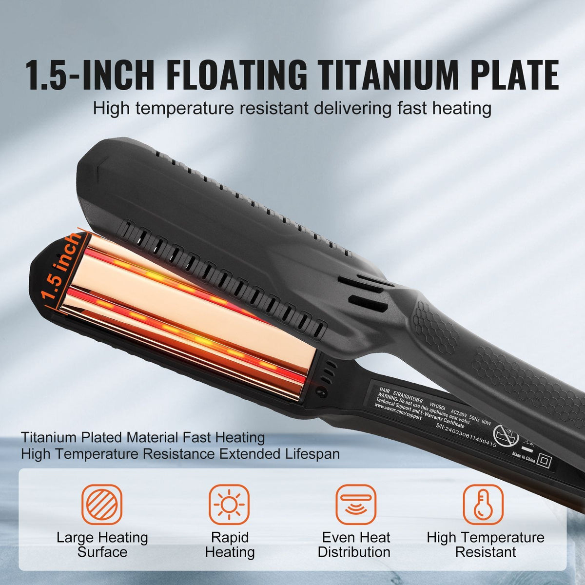 Titanium Flat Iron Hair Straightener 1.5 Inch Dual Infrared Professional Styling Tool