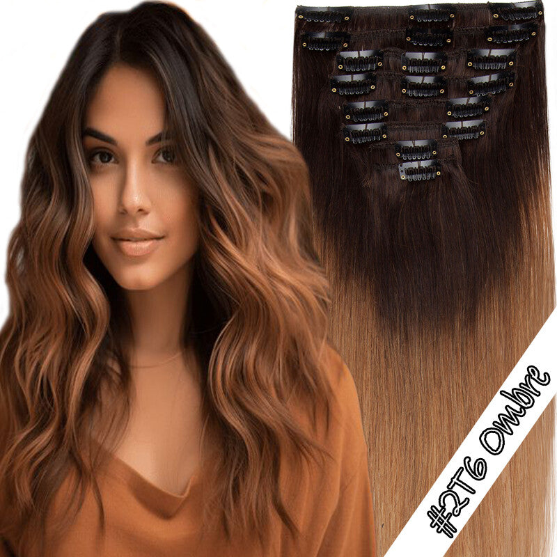 100% Human Hair Extensions Clip-In Full Head Set - Multiple Colors & Lengths