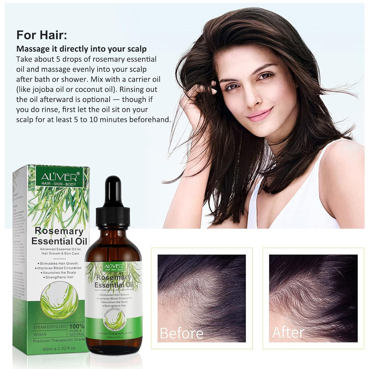 Organic Rosemary Hair Growth Oil - 2 Fl Oz Natural Hair Care Serum