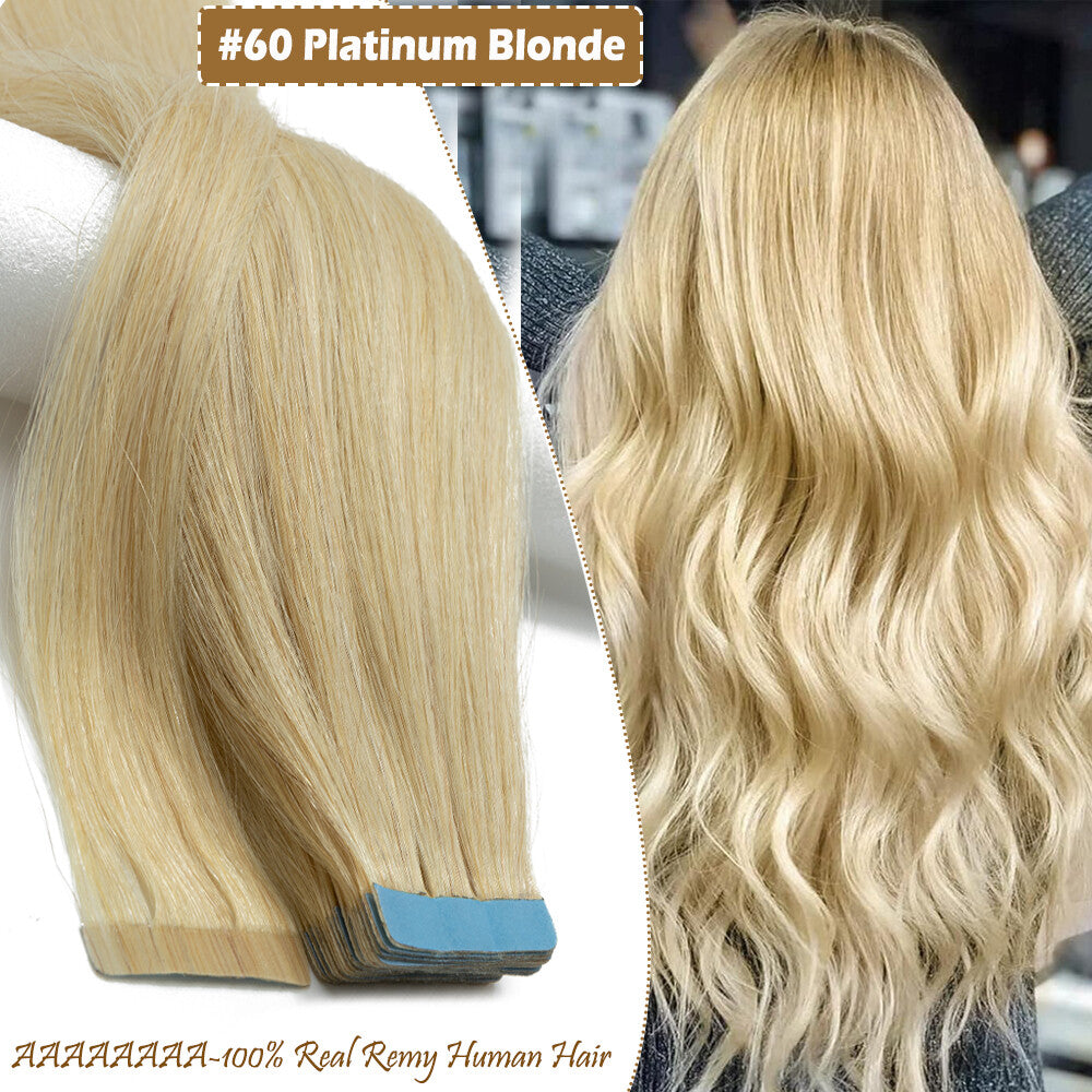 60PCS Tape-In Human Hair Extensions Skin Weft Straight 150g - Thick & Natural