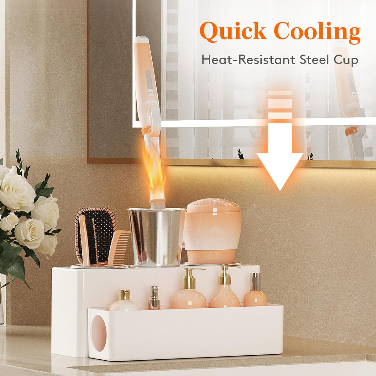 Hair Tool Organizer with 3 Heat-Resistant Cups and Cord Management