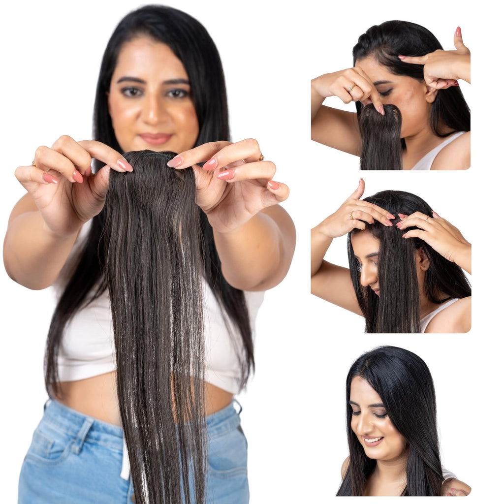 Invisible Hair Patch 12 Inch Natural Black Clip-In Extensions - Seamless Volume