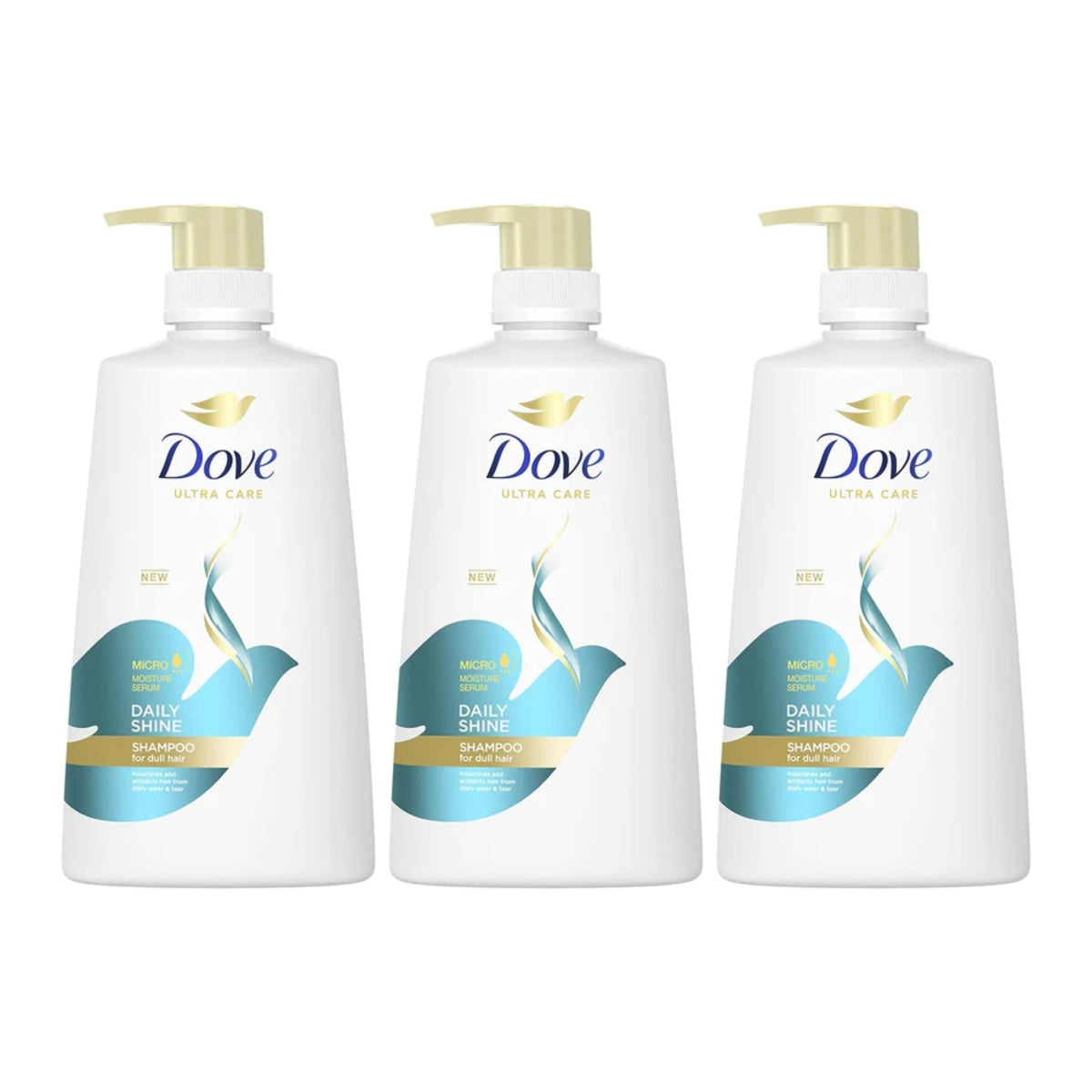 Dove Daily Shine Shampoo for Dull Hair 23oz Pack of 3 - Nourishing Micro Moisture Serum
