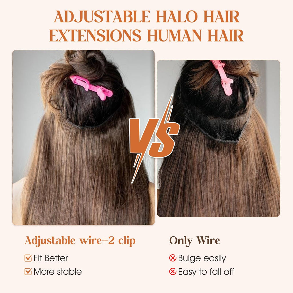 Wire Hair Extensions 16 Inch Medium Brown Dark Blonde Human Hair Voluminous Length