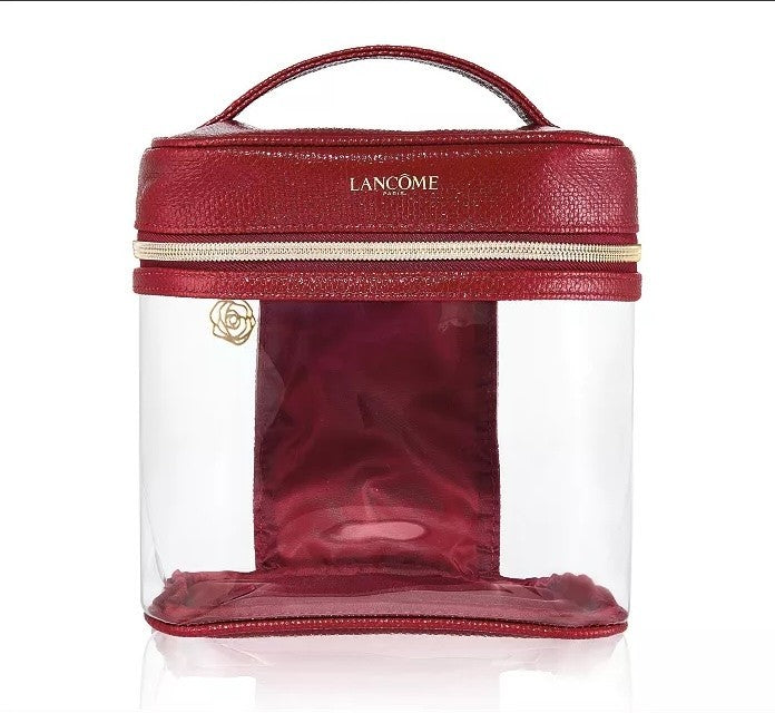 Lancome Makeup Bag Case Red Zipper with Handle - Authentic Cosmetic Storage