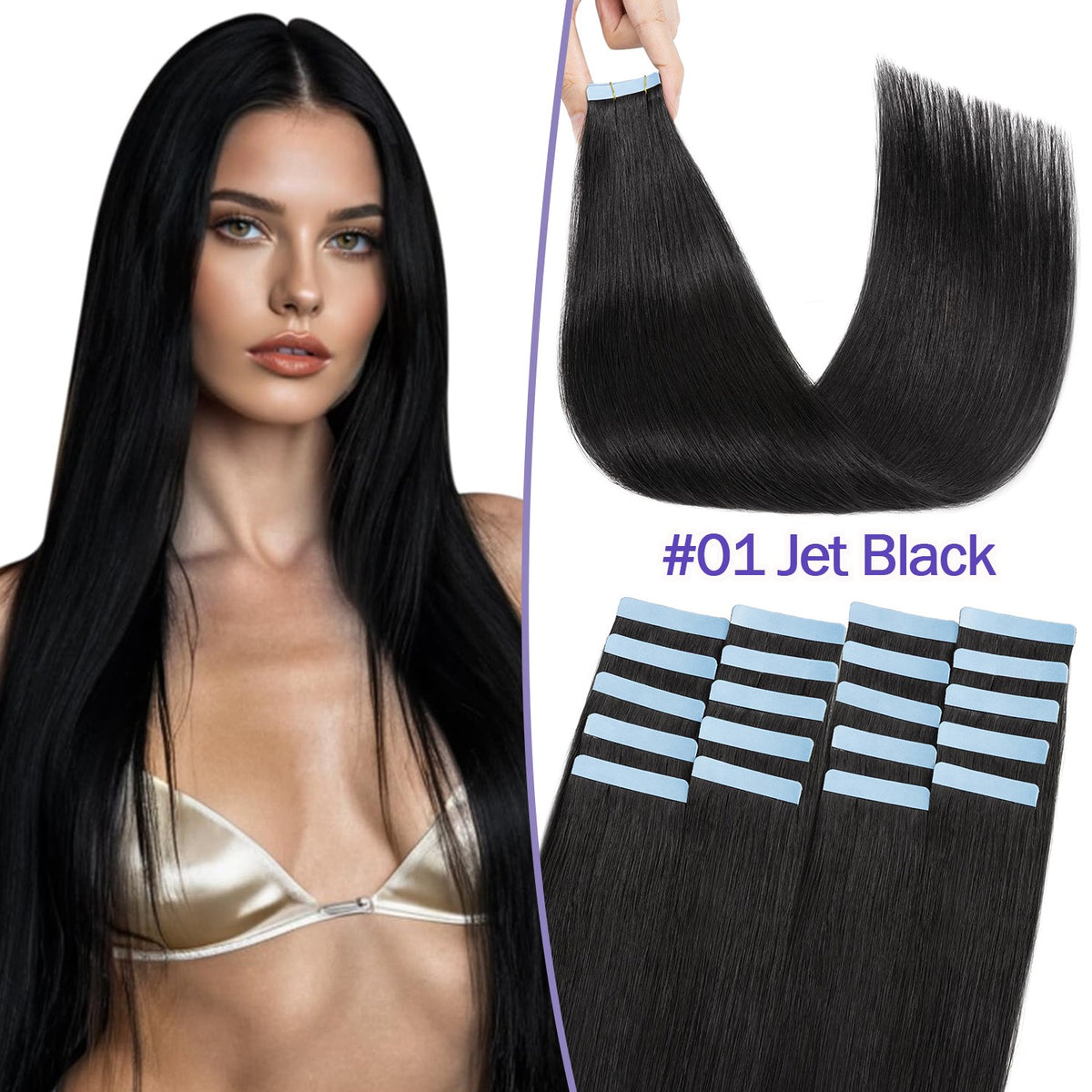 Tape-In 100% Remy Human Hair Extensions Full Head Balayage Ombre