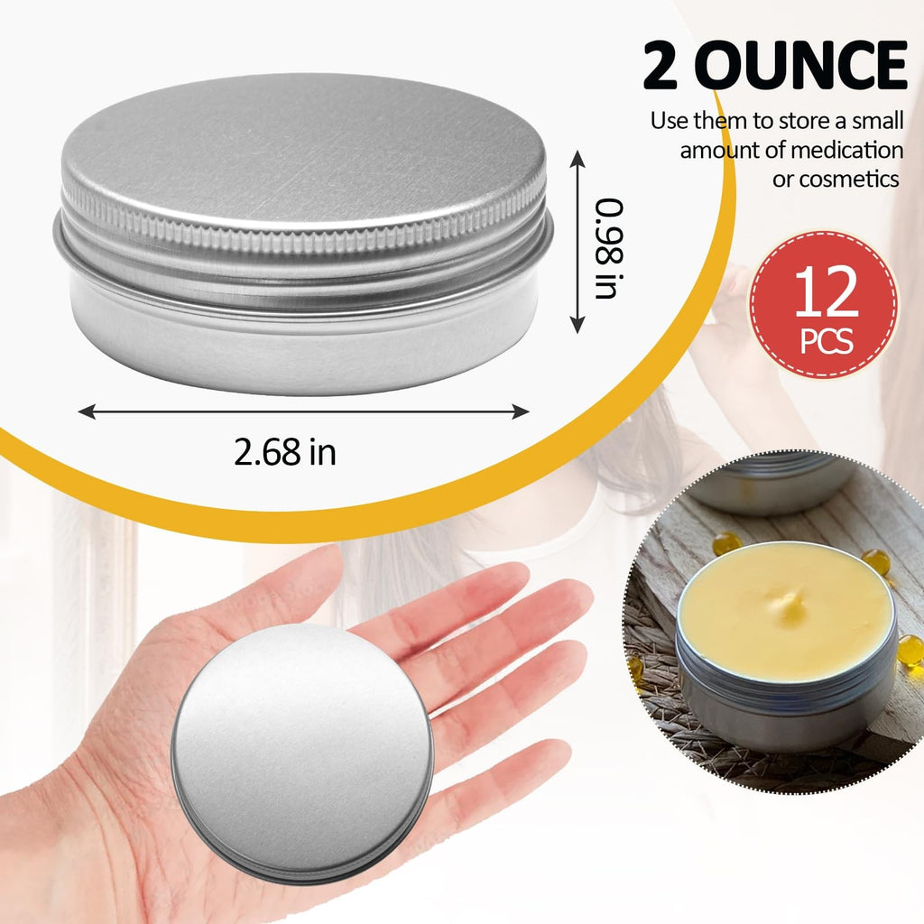 12-Pack 2oz Refillable Aluminum Lip Balm & Cosmetic Tin Containers