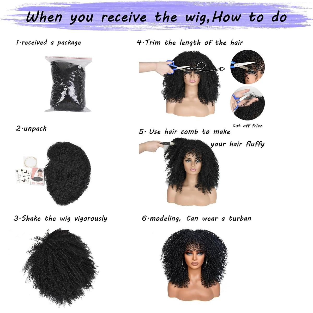 Curly Afro Wigs for Black Women 16 Inch Synthetic Wig with Bangs - Natural Look & Low Maintenance