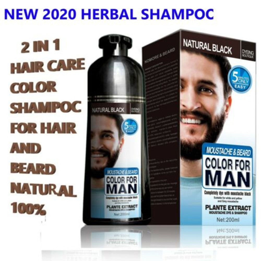 Men's Beard Hair Color Dye Shampoo - Natural Black Darkening 2-Pack
