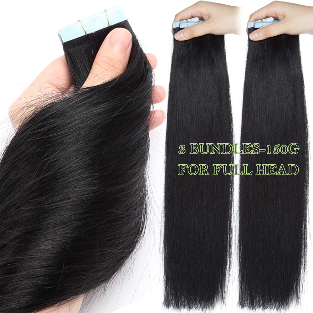 Indian Tape-In Human Hair Extensions Full Head Skin Weft 60pcs - Mix Colors & Lengths