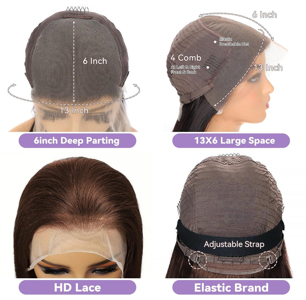 16 Inch Human Hair Wig Body Wave HD Lace Front 200% Density Chocolate Brown