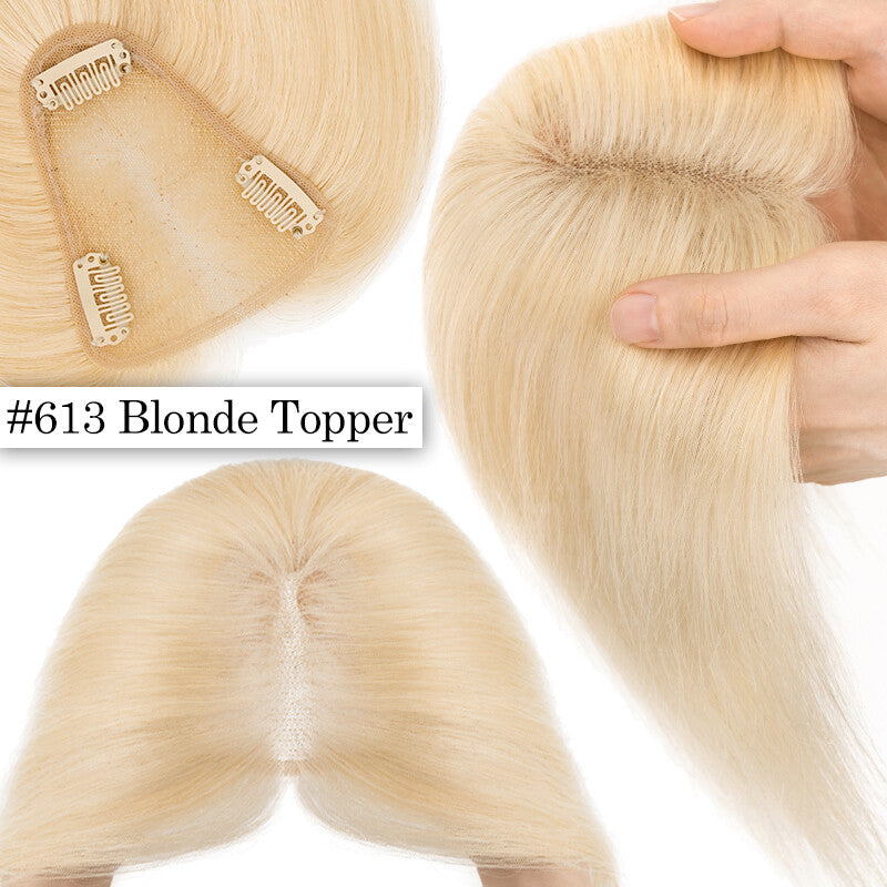 Clip-In Human Hair Topper with Lace Base - Remy Hair Extensions for Volume