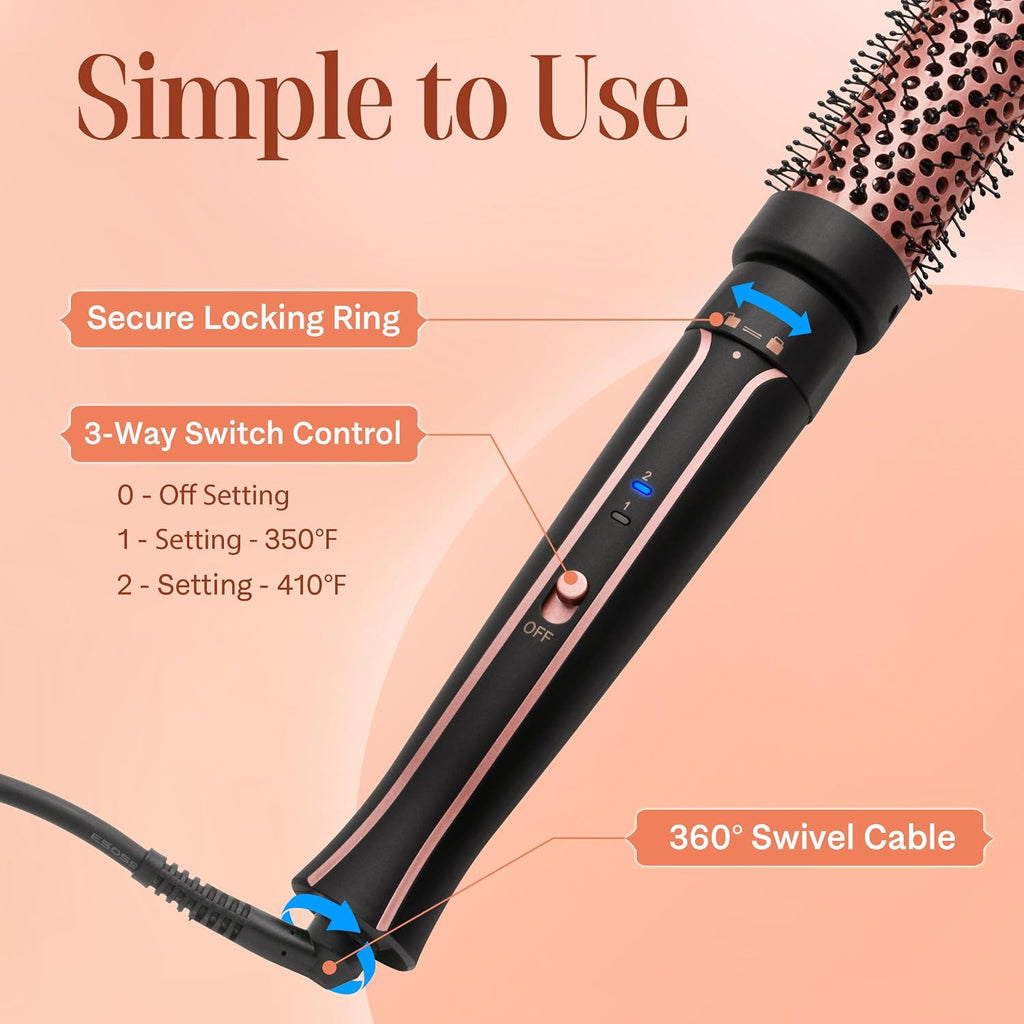 1.5-Inch Heated Round Hair Brush with Ceramic Barrel for Curls & Volume