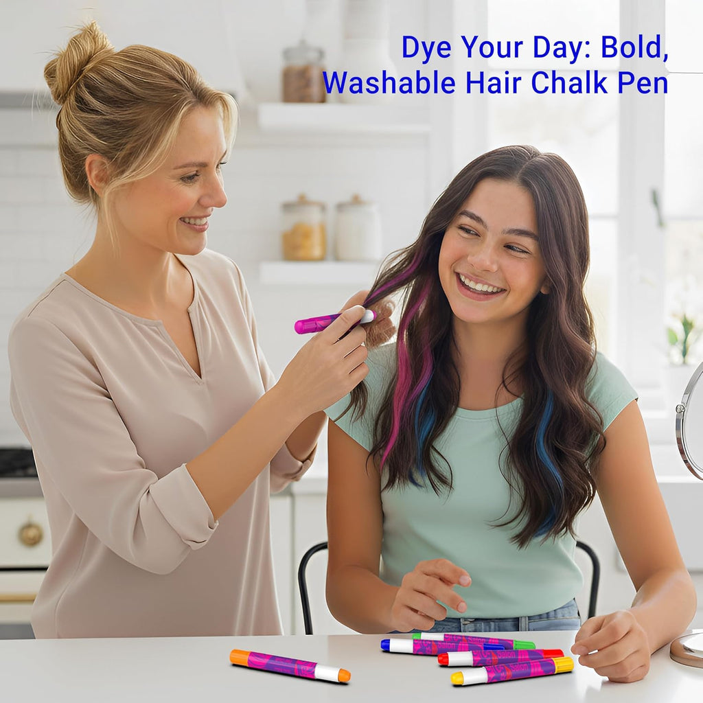 Kids Washable Hair Chalk Set - 10 Bright Temporary Hair Color Pens for Children & Teens