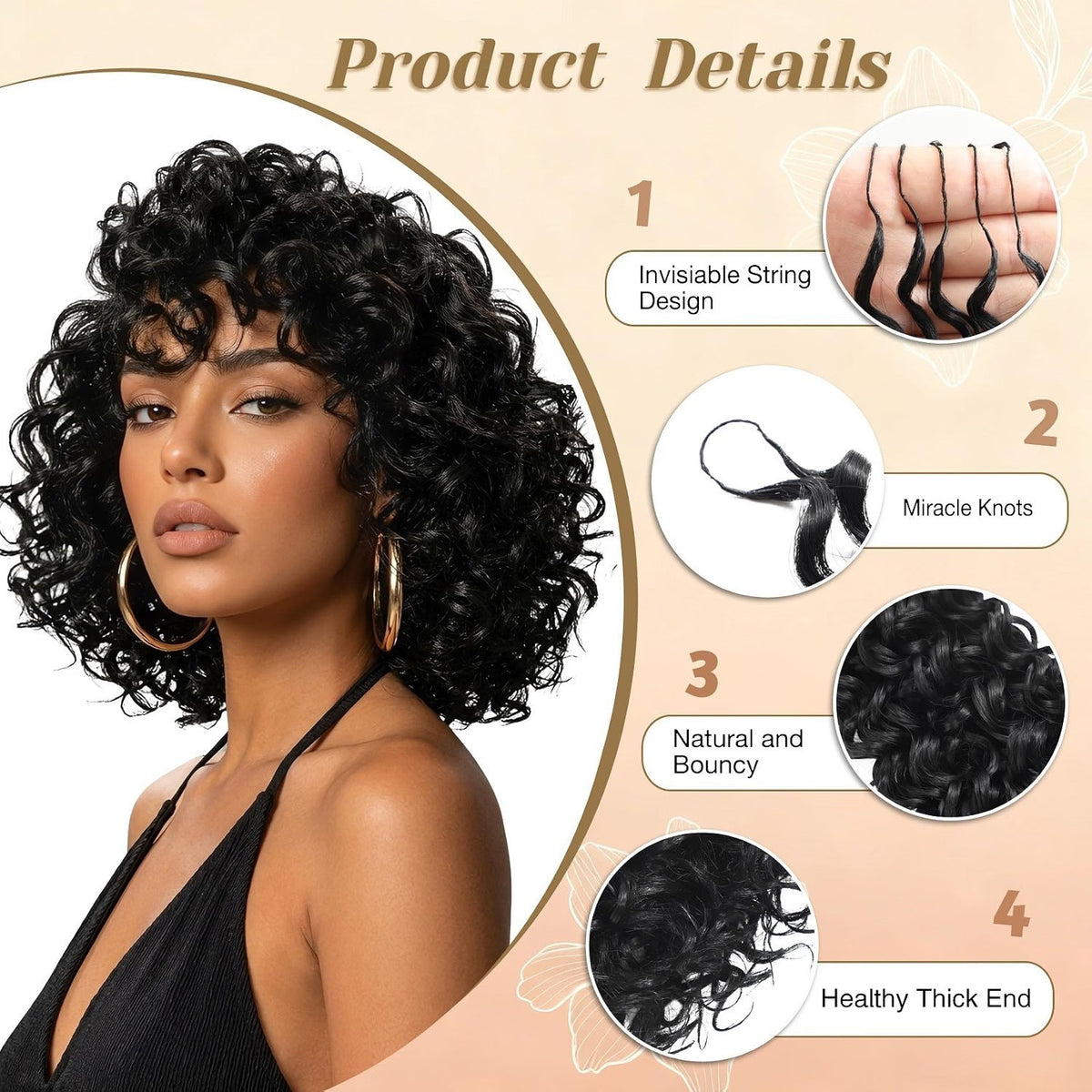 10-Inch Crochet Hair Extensions - 3 Packs of 40 Strands, Natural Curl Texture