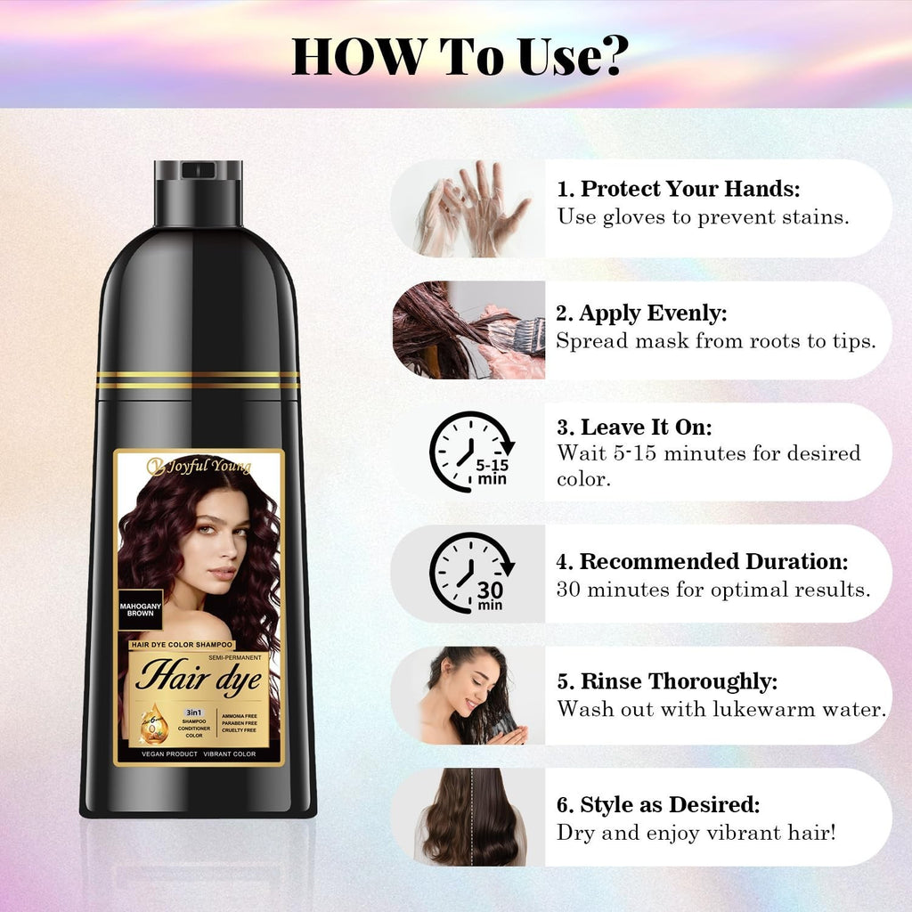 400ML Natural Hair Dye Shampoo with Argan Oil - Mahogany Brown