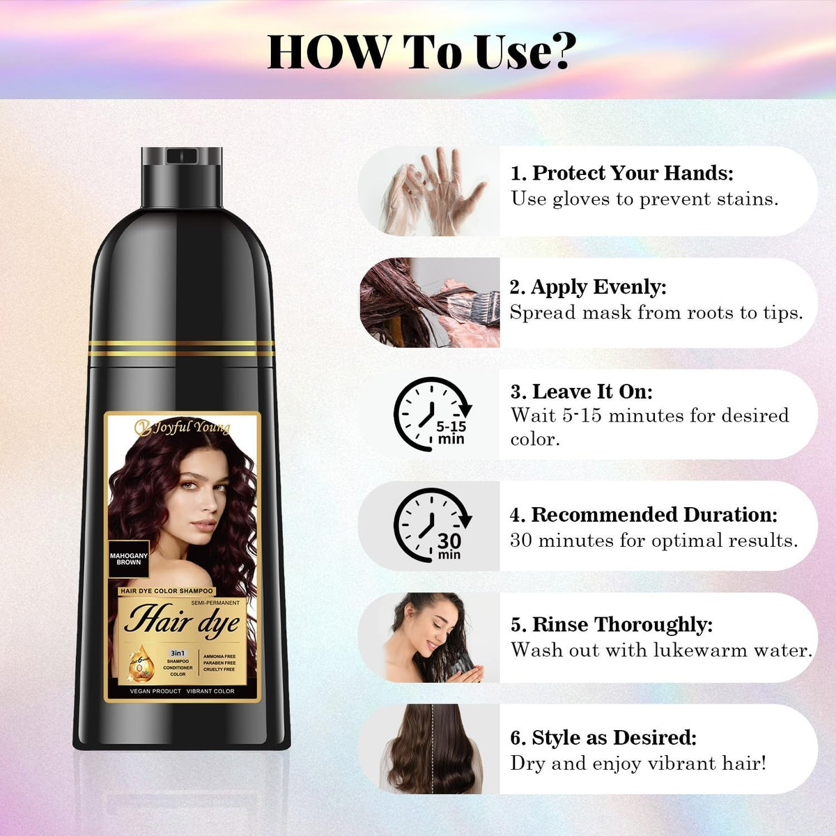 400ML Natural Hair Dye Shampoo with Argan Oil - Mahogany Brown