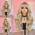 Long Wavy Blonde Costume Wig with Fringe - Synthetic Heat-Resistant Hair