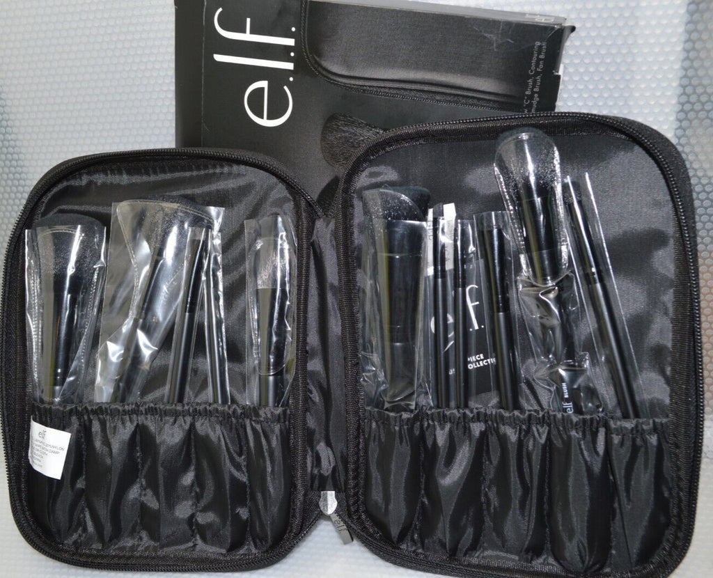 Elf 11 Piece Silver Makeup Brush Set with Brush Bag – Synthetic Hair
