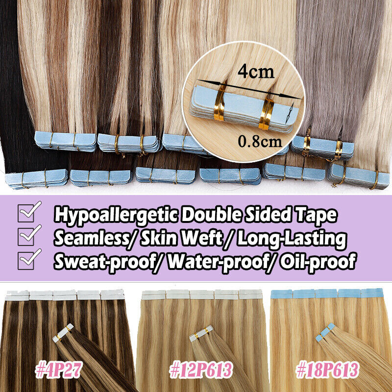 Real Remy Human Hair Extensions Tape-In Weft 24 Inches Thick & Natural Looking